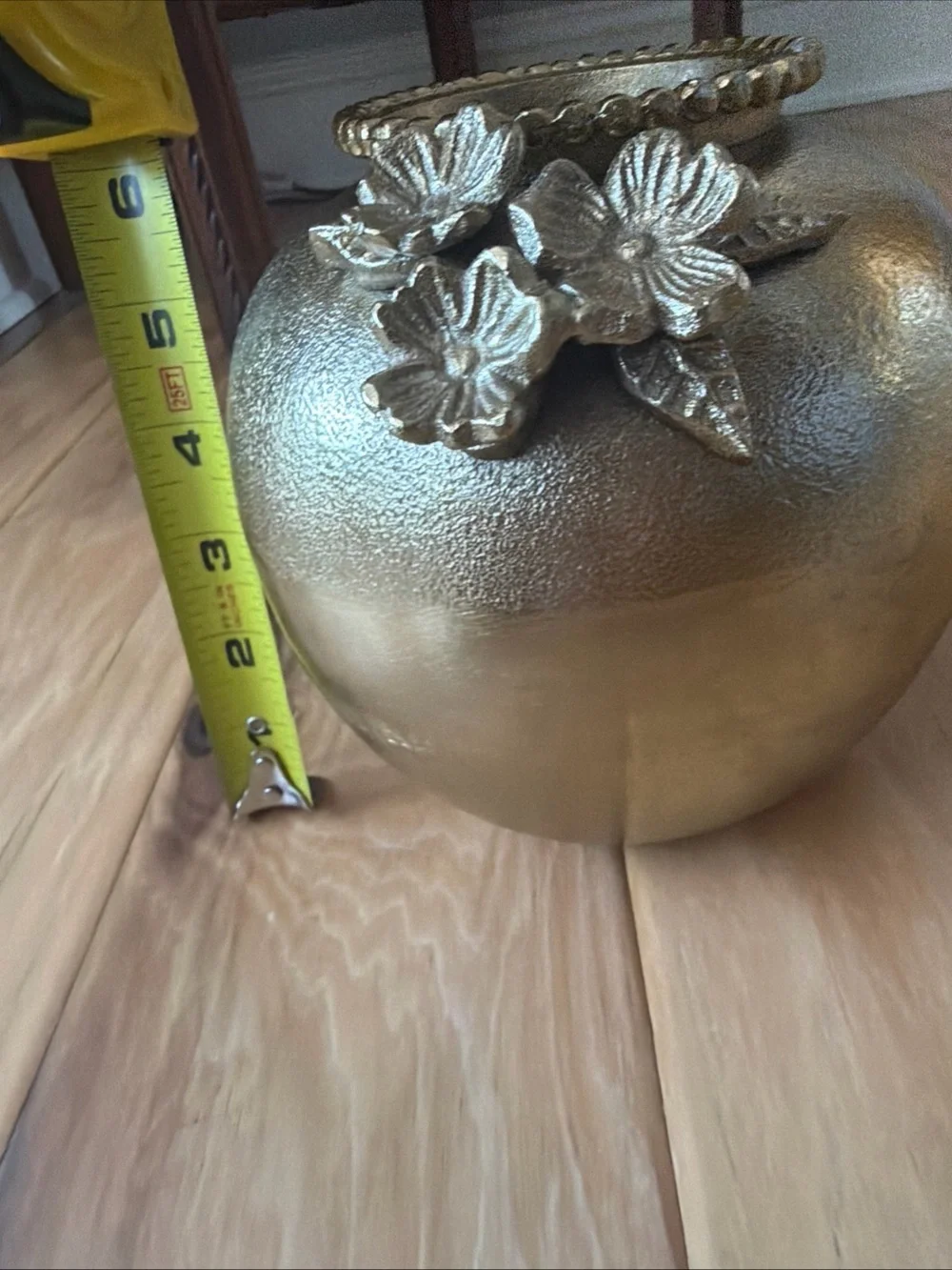 Hollywood Regency Rococo Decor Cast Metal Ornate Gold Floral Accent Vase